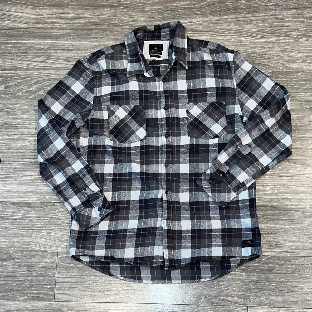 Quiksilver Grey & White Plaid Button-Down Shirt